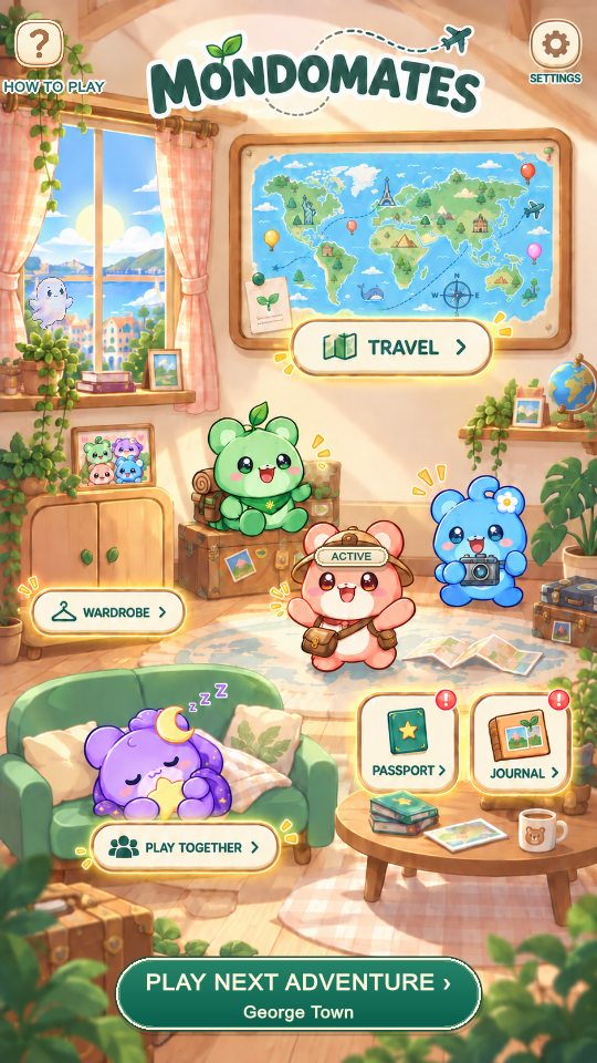 The cosy home screen with the world map and friends